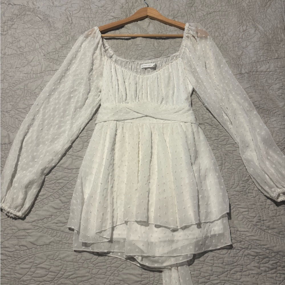 Altar'd State White Romantic Jumpsuit with Billowy Sleeves